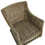 Beliani Fauteuil en Rotin Naturel pour Intérieur et Extérieur avec Repose-Pieds et Coussins Blanc-Cassé Ribolla