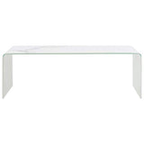 Tidyard Table Basse Blanc Marbre Table Basse de Style Moderne 98 x 45 x 31 cm Verre incassable