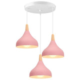 iDEGU Lustre Suspension Rétro 3 Lampes Suspension Luminaire Moderne Style Goutte Chapeau Plafonnier E27 Métal Bois Lampe de Plafond pour Chambre Salle à Manger Cuisine, Ø 20CM (Rose, Rond)