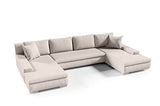 Tendencio Canapé d'angle panoramique Convertible en lit KORSE II en Tissu avec Coffre de Rangement (Beige)