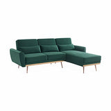 - Canapé d'angle Convertible. réversible 3 Places. Velours Vert Anglais. Pieds Fins Or Rose