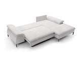 Vente-unique - Canapé d'angle Droit Convertible en Tissu Bouclette Blanc JOLESA