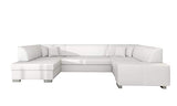 E- MEUBLES Grand canapé d'angle XXL en U panoramique lit Convertible avec Coffre 6/7 Places - en Simili Cuir - Salon & séjour - HANA (Blanc (Soft 17), Gauche)
