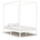 vidaXL Cadre de Lit à Baldaquin Lit Double Lit Adulte Lit Coffre Sommier à Lattes Chambre à Coucher Maison Blanc 140x200 cm Bois de Pin Massif