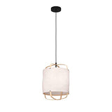 Eglo Suspension luminaire Surfleet, lustre au design nature pour salon et salle à manger, plafonnier à suspendre, lampe de plafond en lin beige, bois bambou et métal noir, douille E27