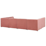 Beliani Canapé Paoramique Modulable 6 Places avec Pouf Ottoman en Velours Côtelé Rose Look Tendance et Matières de Qualité pour Salon Moderne