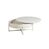 Tousmesmeubles Table Basse Acier/Bois/Céramique - Ronda : Blanc - L 85 x l 85 x H 38 cm - Neuf