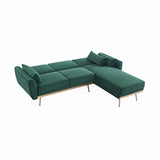 - Canapé d'angle Convertible. réversible 3 Places. Velours Vert Anglais. Pieds Fins Or Rose