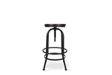 Kosmi - Tabouret de Bar en métal Noir Mat et Assise en Bois foncé, Tabouret à vis pour Hauteur Ajustable, Hauteur réglable de 65 à 85cm