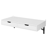 FOREHILL Bureau Mural Table Murale Étagère Suspendue avec 2 Tiroirs 2 Supports pour Chambre Salon Cuisine Couloir Blanc 80x40x40 cm