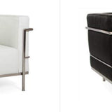 Grand fauteuil en acier inoxydable en cuir véritable noir et blanc