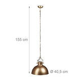 Relaxdays Lampe à suspensions style industriel Shabby luminaire de plafond métal diamètre 40,5 cm LED, doré