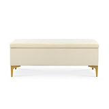 INTENSEDECO Banquette Coffre Chloé Velours Beige Pieds Or