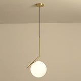 HJXDtech Luminaire Suspension avec abat-jour boule en verre blanc Lampe à suspension de plafond Loft Bar en métal doré, Cuisine Salon & Salle à manger Lustre (1-lumière)