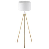 HOMCOM Lampadaire trépied style art déco 40 W max. H.144 cm piètement métal doré abat-jour polyester coton blanc
