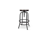 Kosmi - Tabouret de Bar en métal Noir Mat et Assise en Bois foncé, Tabouret à vis pour Hauteur Ajustable, Hauteur réglable de 65 à 85cm
