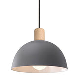 iDEGU Lustre Suspension Rétro Suspension Luminaire Moderne Style Demi-Cercle Plafonnier E27 en Bois Métal Lampe Suspension pour Chambre Salle à Manger Cuisine, Ø 20CM (Gris 1 pack)