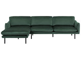 Beliani Canapé d'angle Côté Droit Fixe en Velours Vert pour Salon Glamour et Vintage