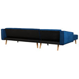 Canapé d'Angle Côté Droit Convertible pour 4 Personnes en Velours Bleu et Pieds en Bois pour Salon Scandinave Beliani