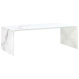 Tidyard Table Basse Blanc Marbre Table Basse de Style Moderne 98 x 45 x 31 cm Verre incassable
