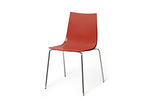 Lot de 4 chaises Slim by Sintesi, assise en polypropylène rouge corail, Structure en métal chromé, fabriquées en Italie (rouge corail/chromé, 4)