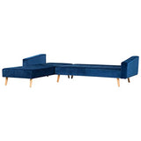 Canapé d'Angle Côté Droit Convertible pour 4 Personnes en Velours Bleu et Pieds en Bois pour Salon Scandinave Beliani