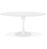 Alterego Table à Manger Design 'CHAMAN' Ovale Blanche en Verre Effet marbre - 160x105 cm