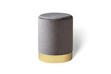 LIFA LIVING Pouf Salon en Velours 30 x 38 cm, Petit Tabouret Ottoman Gris avec Base en métal doré, pour la Chambre et la Cuisine