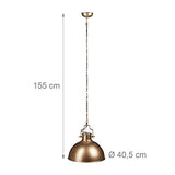 Relaxdays Lampe à suspensions style industriel Shabby luminaire de plafond métal diamètre 40,5 cm LED, doré