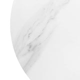 Meubletmoi Table de Repas Ronde 120 cm Plateau en céramique Blanc marbré et 4 Pieds inclinés Bois Clair - Style scandinave - Lilia