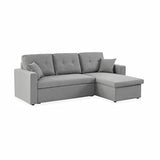 Alice's Home - Canapé d'angle Convertible en Tissu Gris Clair - IDA - 3 Places. Fauteuil d'angle réversible Coffre Rangement lit modulable. 2 Coussins Inclus.