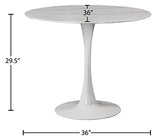 Meridian Furniture Holly Collection Modern | Table de salle à manger ronde contemporaine avec plateau en imitation marbre 91,4 cm de large, base en métal blanc