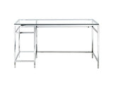 Vente-unique - Bureau avec 2 étagères - Verre trempé et Acier - Argent - TIZIO