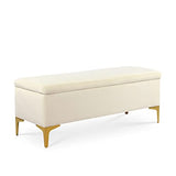 INTENSEDECO Banquette Coffre Chloé Velours Beige Pieds Or