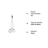 Euone_Clothes Suspension Boule de Verre Moderne à 3 Lumières à DEL, Groupe de Lampes Suspendues Luminaire de Plafond d'îlot de Cuisine Simple Lustre de Salle à manger (Transparent) GYDD-0718-1