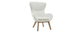 Miliboo Fauteuil scandinave Tissu Blanc Effet Laine bouclée et Bois ESKUA
