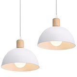 iDEGU Lot de 2 Lustres Suspensions Rétro Suspension Luminaire Moderne Style Demi-Cercle Plafonnier E27 en Bois Métal Lampe Suspension pour Chambre Salle à Manger Cuisine, Ø 20CM (2 Pack Blanc)