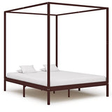 vidaXL Pin Massif Cadre de Lit à Baldaquin Lit Double Lit Adulte Lit Coffre Sommier à Lattes Chambre à Coucher Maison Intérieur Marron Foncé 160x200 cm