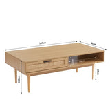 BAÏTA Table Basse Amana Effet chêne et cannage en rotin 2 tiroirs