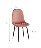 BAÏTA Lot de 4 chaises Lena en Velours Rose, Métal, 44x52x86cm