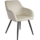 TecTake 800845 Chaise de Salle à Manger 1 Place Effet Velours Scandinave Pieds en Acier Noirs Élégant avec Accoudoirs – Diverses Couleurs (Crème)
