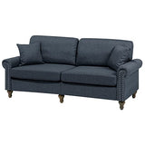 Canapé Fixe 3 Places Tapissé en Tissu Gris Foncé avec Clous Décoratifs pour Salon au Style Moderne Beliani