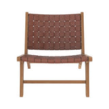 Rendez vous déco - Fauteuil - Kuna - Fauteuil Détente 1 Place en Teck avec Assise et Dossier en Cuir Tressé Marron - L.65 cm x P. 76 cm x H.69,5 cm - 9 kg