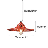 Lampe à Suspension de Style Chinois Chapeau de Paille Rouge Abat-Jour Lampe à Suspension en Bambou Tissage en Osier E27 Lustre Tissé à La Main Lampe Suspendue Au Plafond avec Cordon Réglable pour Sall