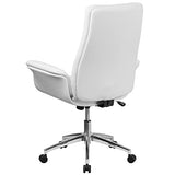 Flash Furniture Chaise Exec Blanc Fauteuil pivotant en Cuir à Dossier Moyen avec accoudoirs évasés, Métal, 83,82 x 83,82 x 80,01 cm
