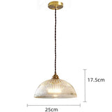 HJXDtech Luminaire Suspension Dôme en Verre Transparent Vintage Industrielle avec Base E27 en Laiton Cuivre Lustre Loft Lampe suspendue au plafond (25cm)