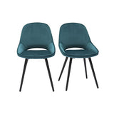 Miliboo Chaises Design en Tissu Velours Bleu pétrole et métal Noir (Lot de 2) Bodega