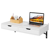 FOREHILL Bureau Mural Table Murale Étagère Suspendue avec 2 Tiroirs 2 Supports pour Chambre Salon Cuisine Couloir Blanc 80x40x40 cm