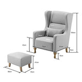 MCombo Fauteuil à Oreilles avec Tabouret + Coussin, Fauteuil TV, Fauteuil Relax, Fauteuil rembourré pour Salon, Tissu, 7266 (Gris)