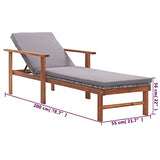 vidaXL Chaise Longue et Coussin Jardin Bain de Soleil de Patio Transat de Terrasse Extérieur Piscine Résine Tressée Gris Bois d'Acacia